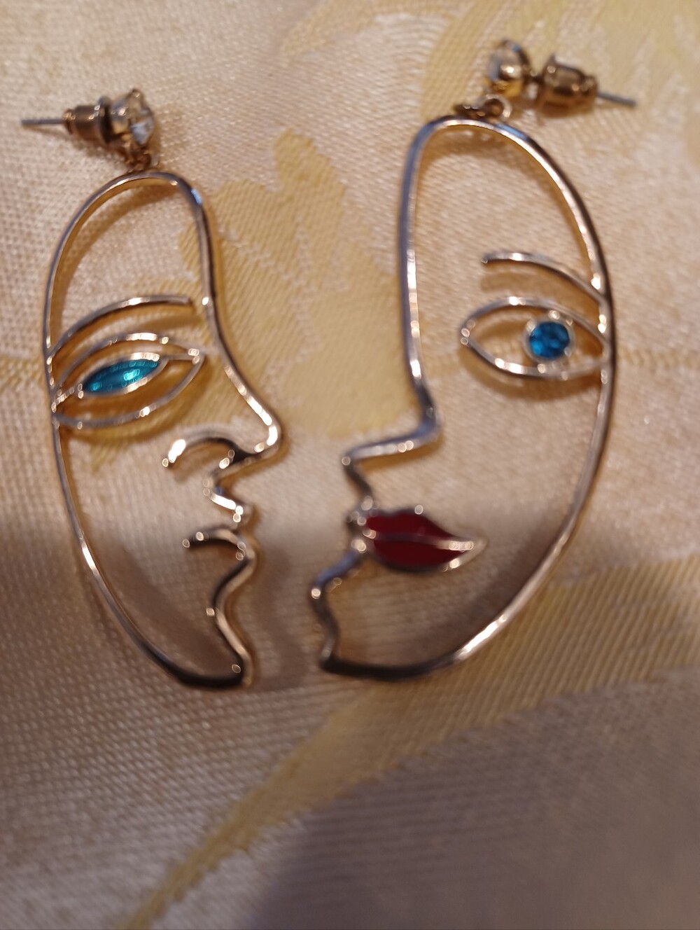 Goldtone Abstract Face Dangle Earrings